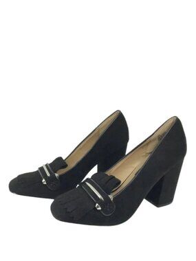 David Aaron Faux Suede Closed Toe Pumps Silver Buckles Sz 7.5